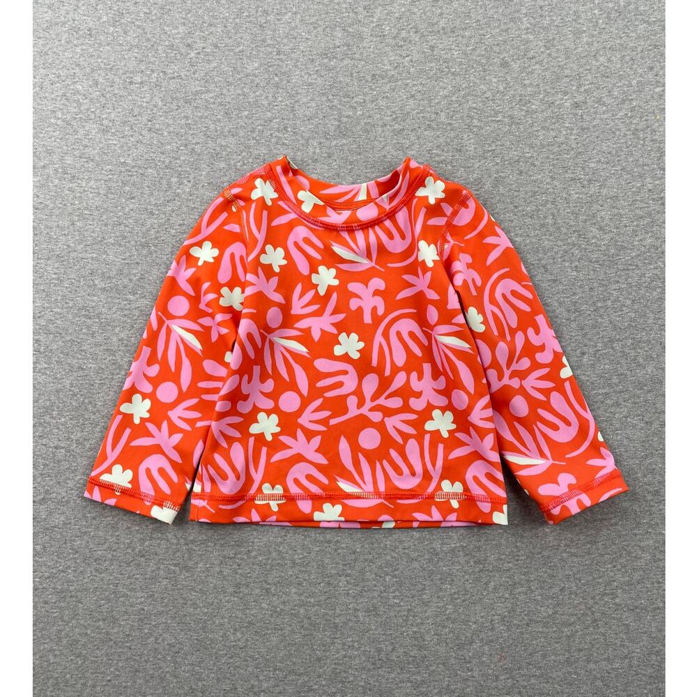 Hanna Andersson 2T 85cm Long Sleeve Rashguard Top Pink White Abstract Botanical